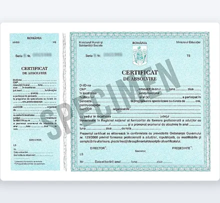 Certificat de absolvire oficial – recunoscut de Ministerul Muncii și Ministerul Educației